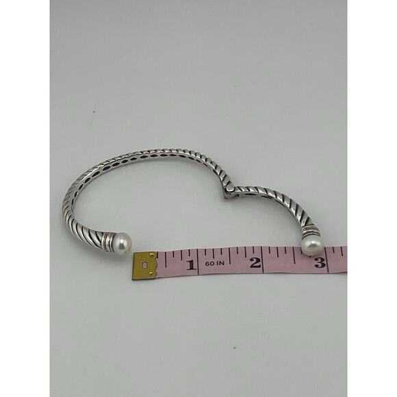 EFFY Sterling Silver 18k Yellow Gold Twisted Pearl Hinged Cuff Bracelet - Picture 9 of 16